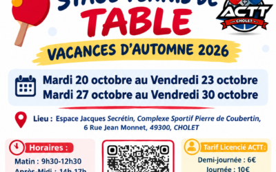 Stage Tennis de Table Vacances Automne 2026