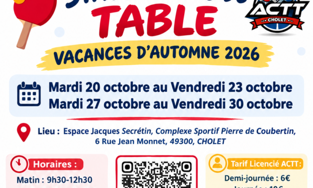 Stage Tennis de Table Vacances Automne 2026